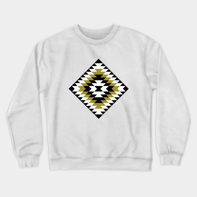 Aztec Symbol Diamond Black White Gold Crewneck Sweatshirt by NataliePaskell
